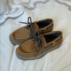 Sperry Tan Leather Boat Shoes with laces